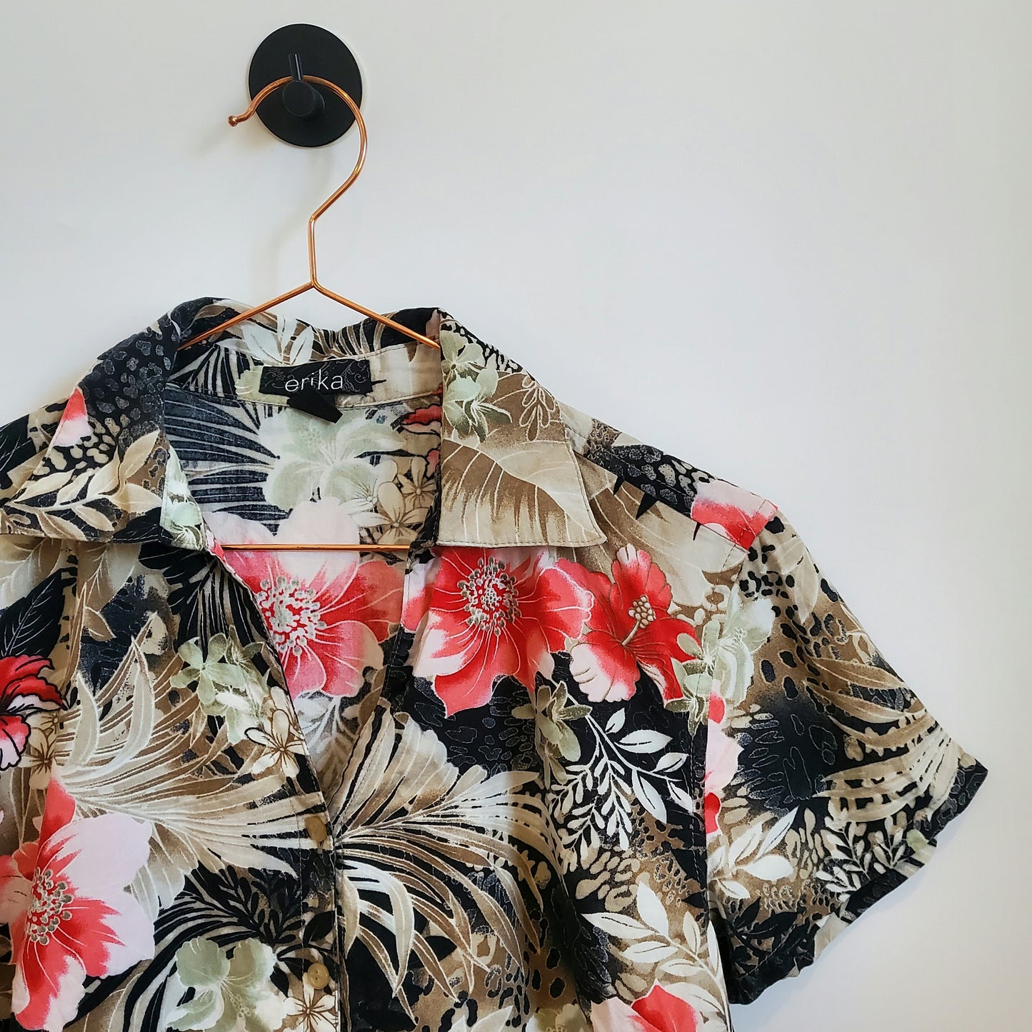 Vintage 90s Boho Floral Print Hawaiian Shirt | Size 8