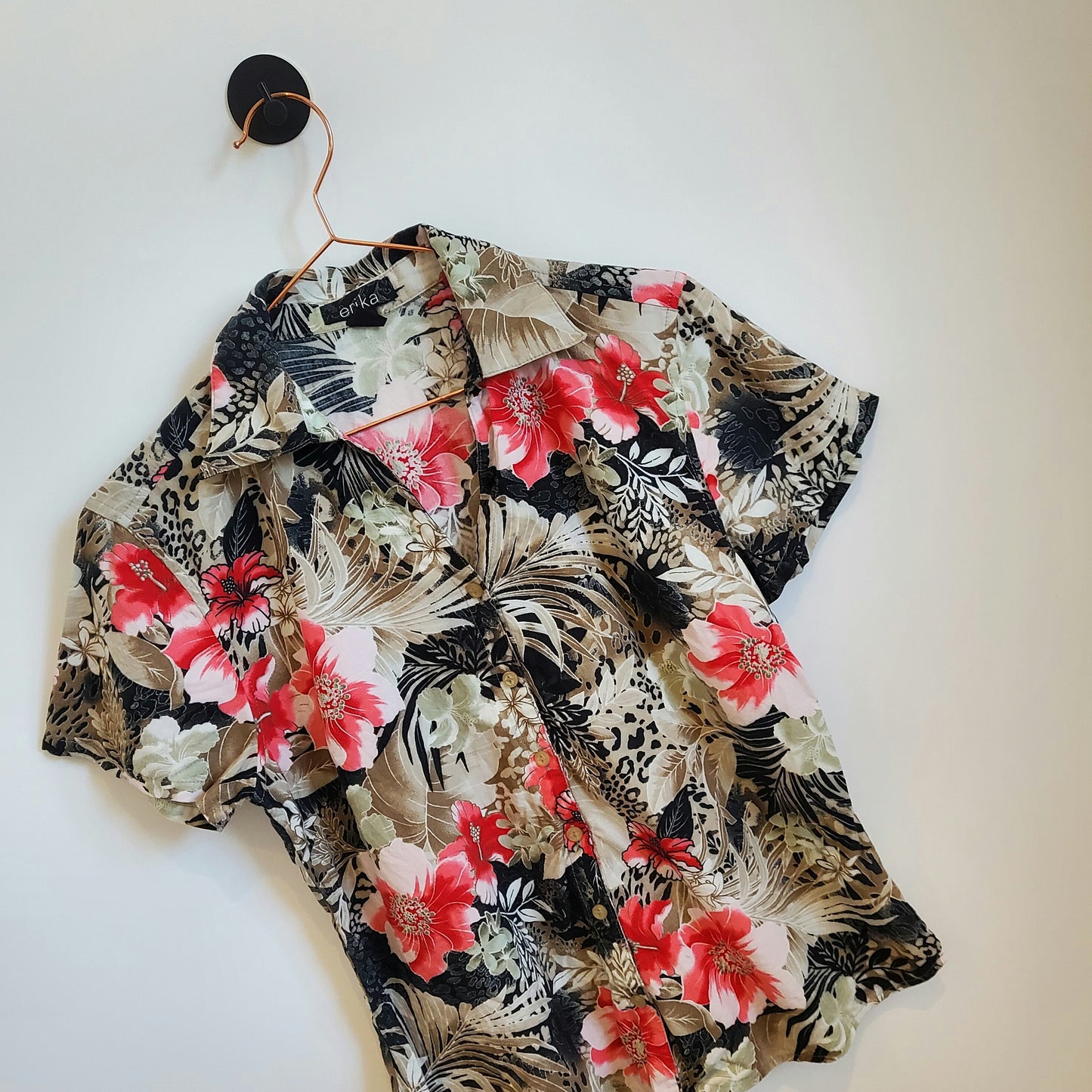 Vintage 90s Boho Floral Print Hawaiian Shirt | Size 8