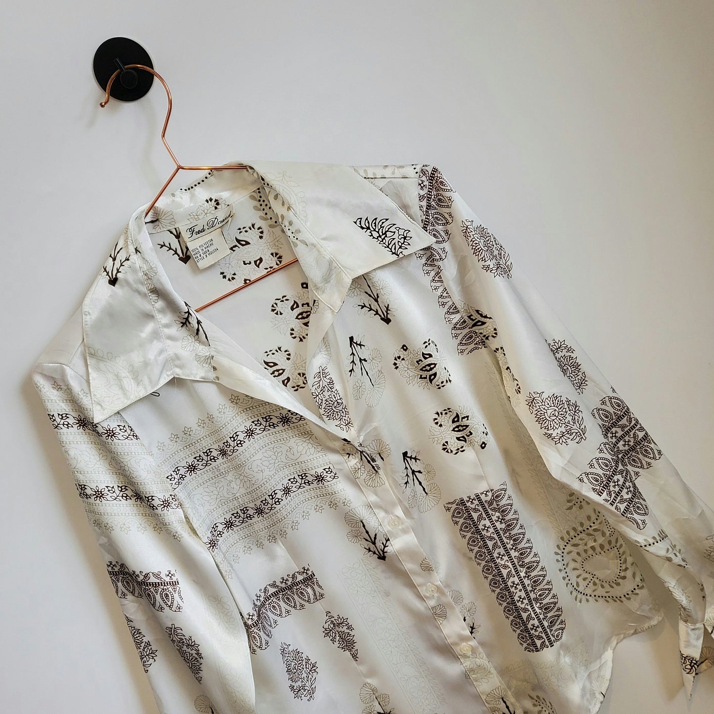 Vintage 70s Boho Print Satin Blouse | Size 12