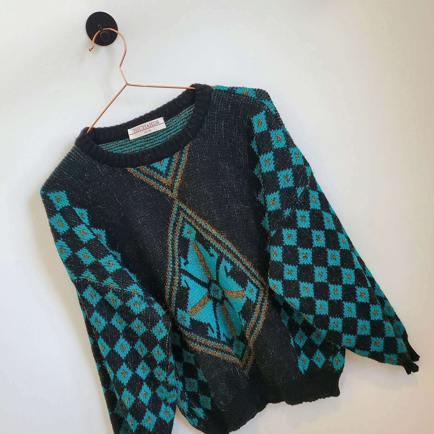 Vintage 80s Abstract Knitted Jumper | Size 12-14