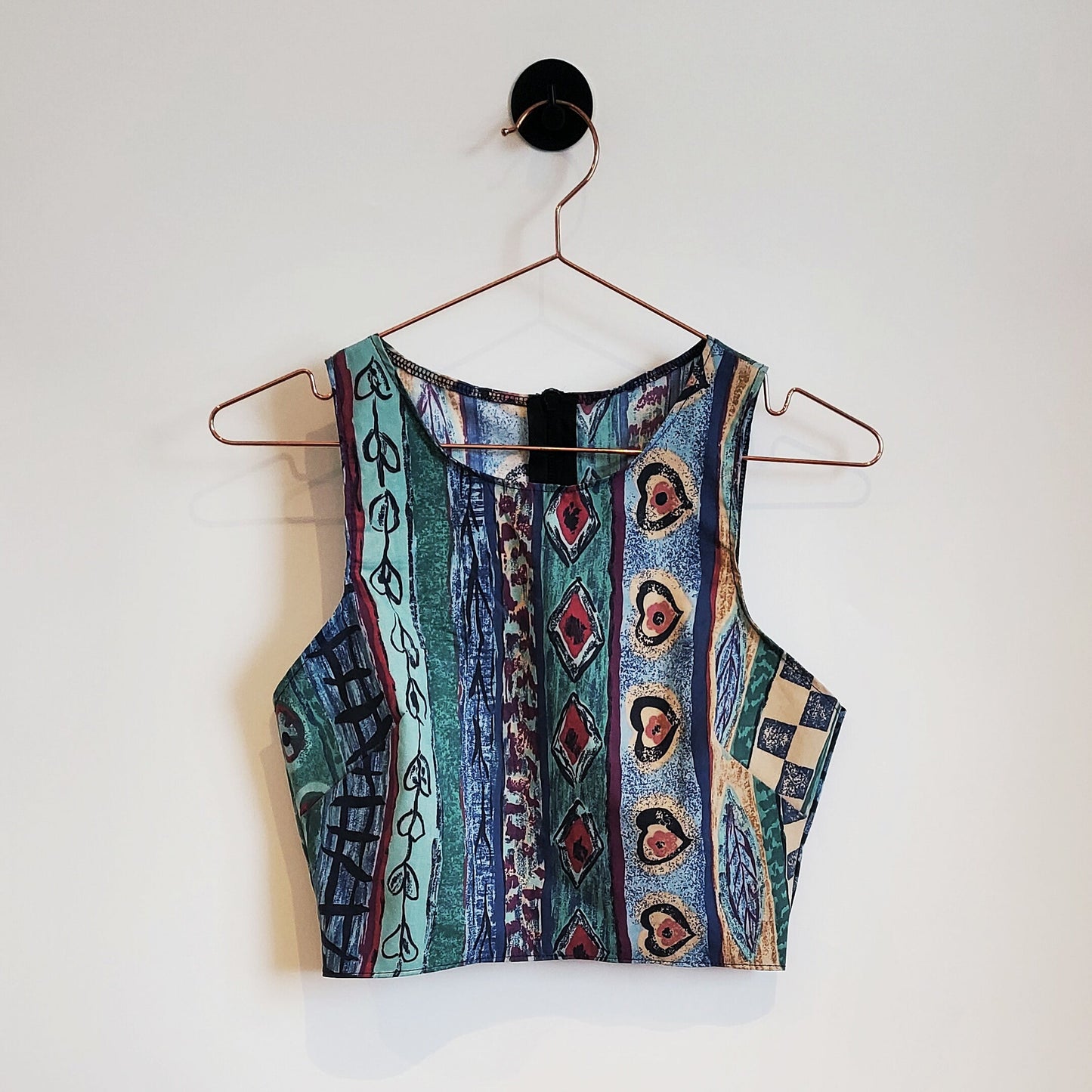 90's Vintage Reworked Funky Print Crop Top | Size 8-12