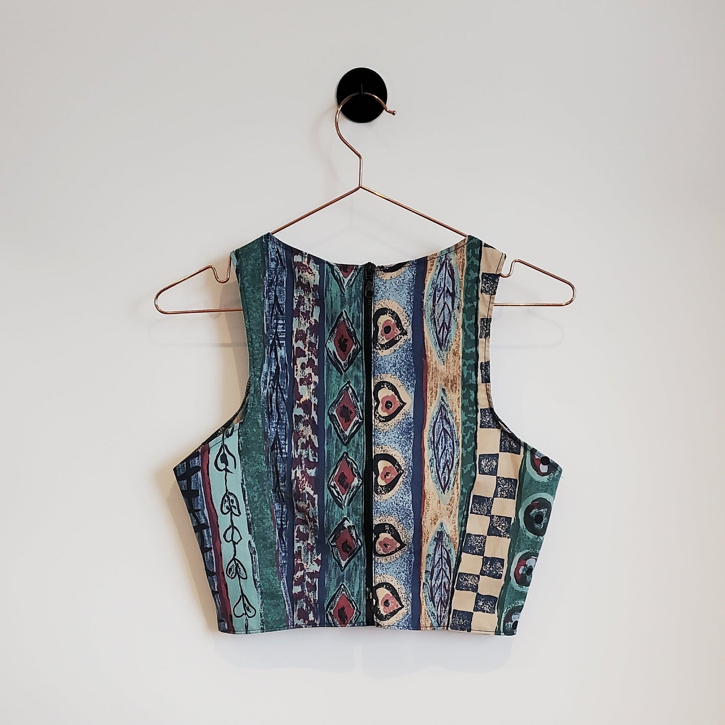 90's Vintage Reworked Funky Print Crop Top | Size 8-12