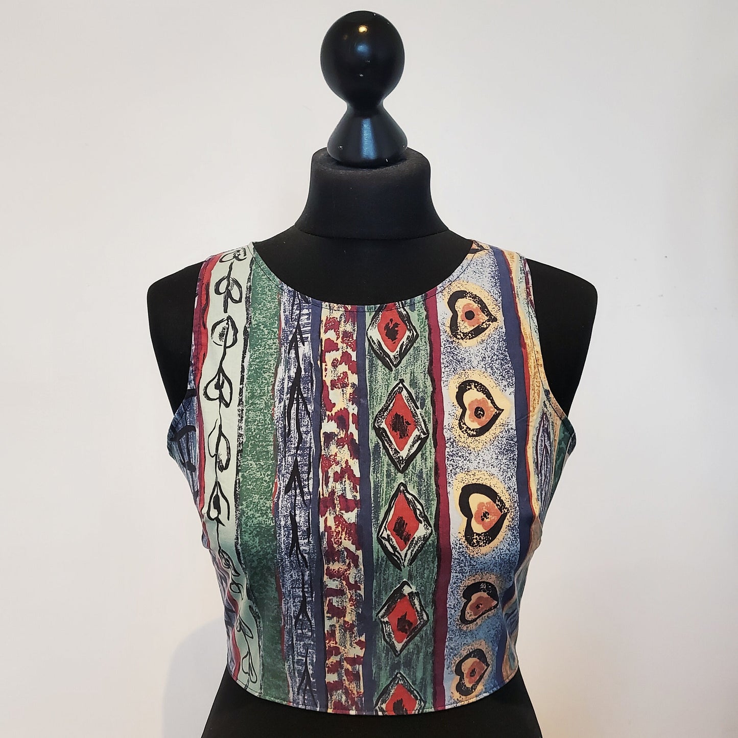 90's Vintage Reworked Funky Print Crop Top | Size 8-12