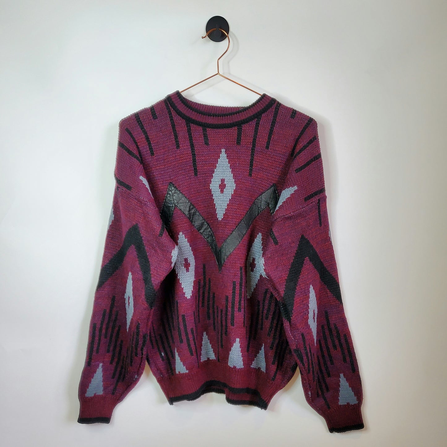 Leather Trim Vintage 90s Knit Jumper | Size L