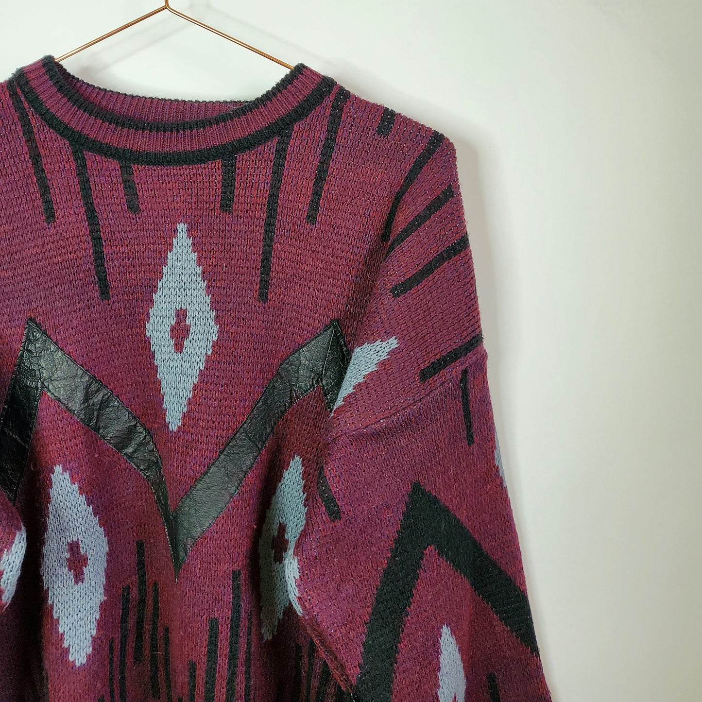 Leather Trim Vintage 90s Knit Jumper | Size L