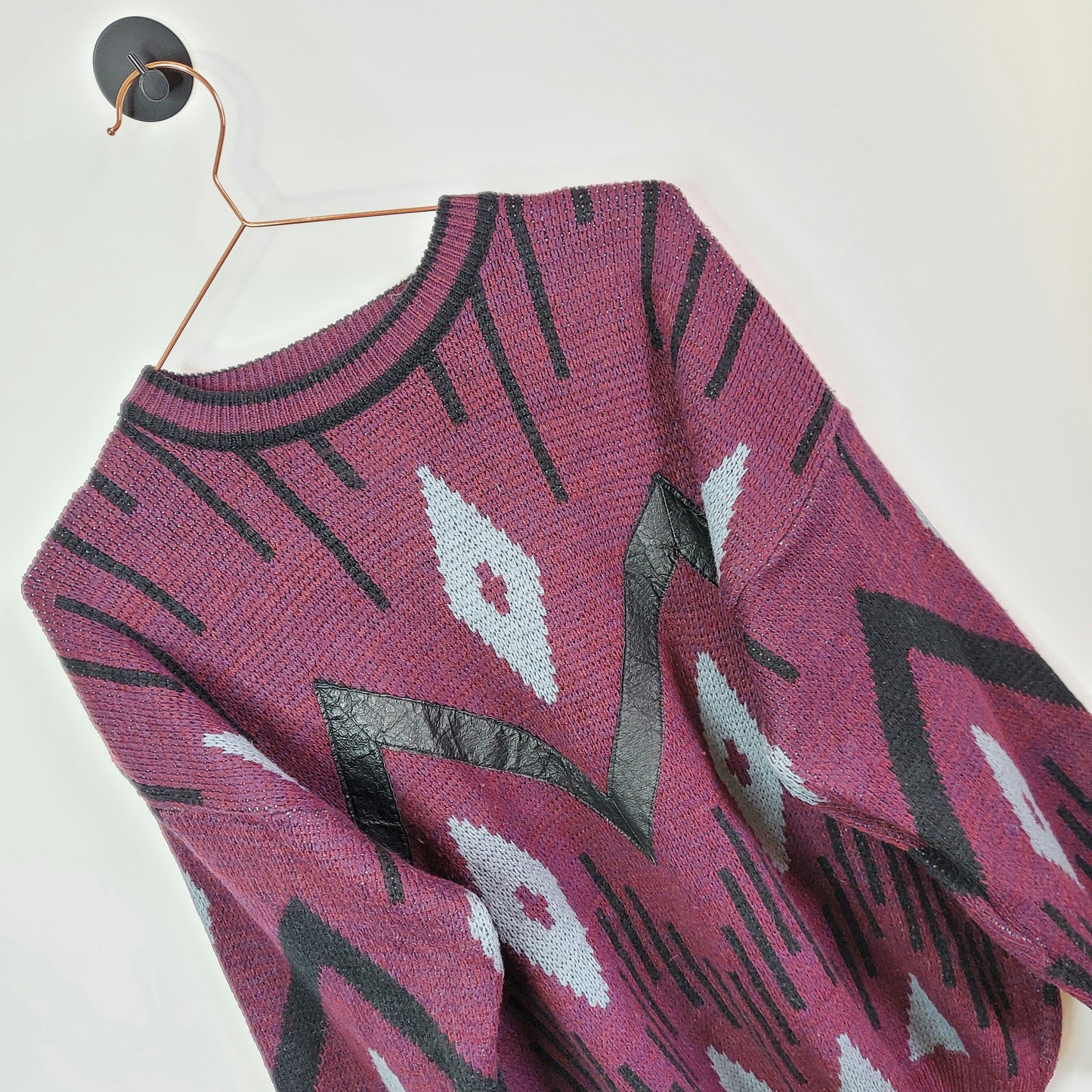 Leather Trim Vintage 90s Knit Jumper | Size L