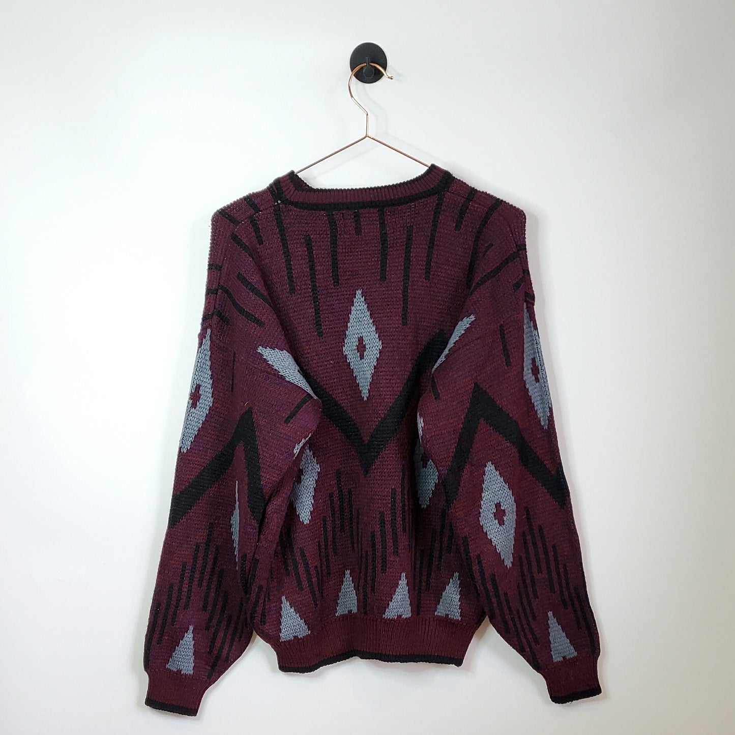 Leather Trim Vintage 90s Knit Jumper | Size L