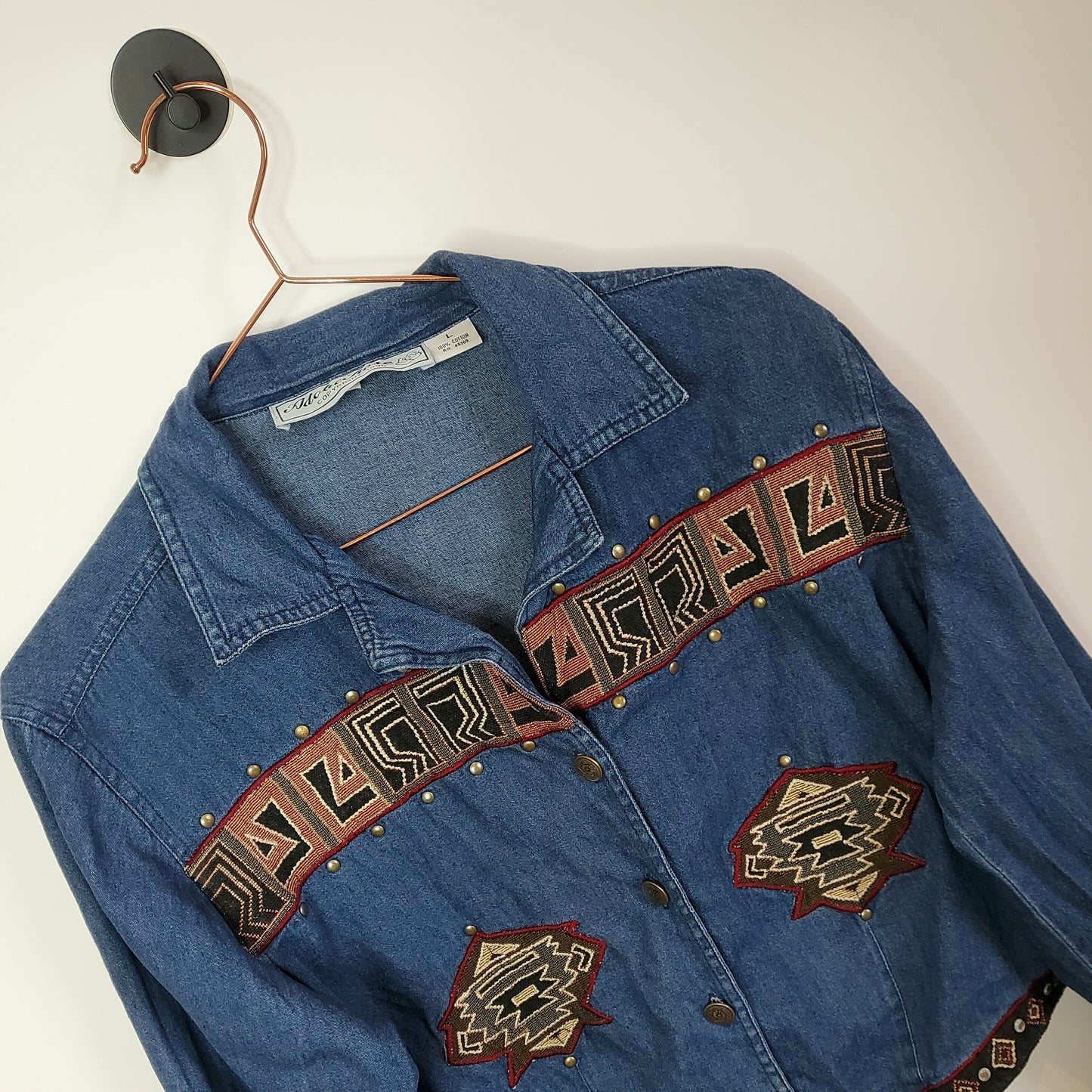 Vintage 70s Western Studded Denim Shirt | Size 10