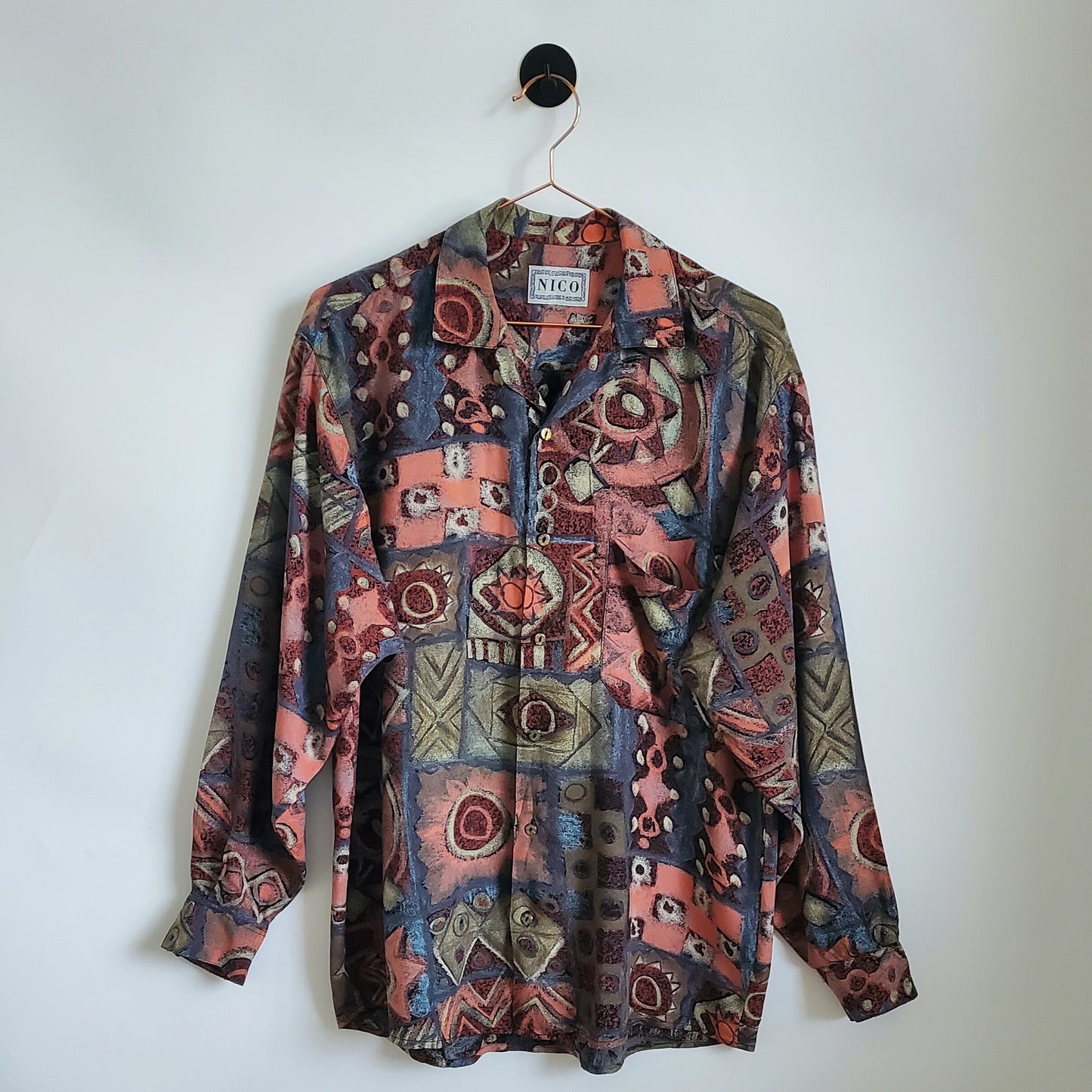 Vintage 90s Funky Pattern Festival Shirt | Size M