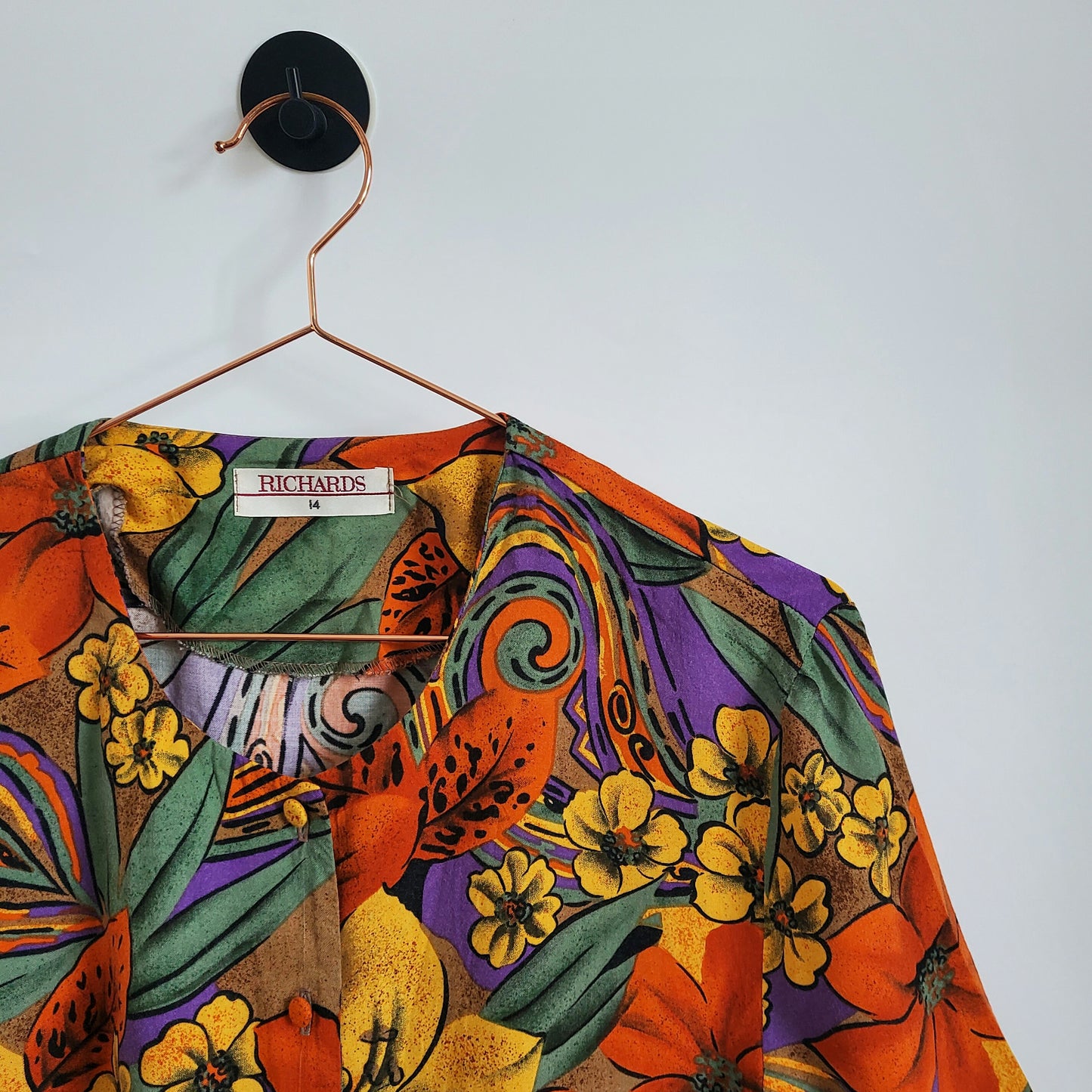 Vintage 80s Floral Print Short Sleeve Blouse | Size 12