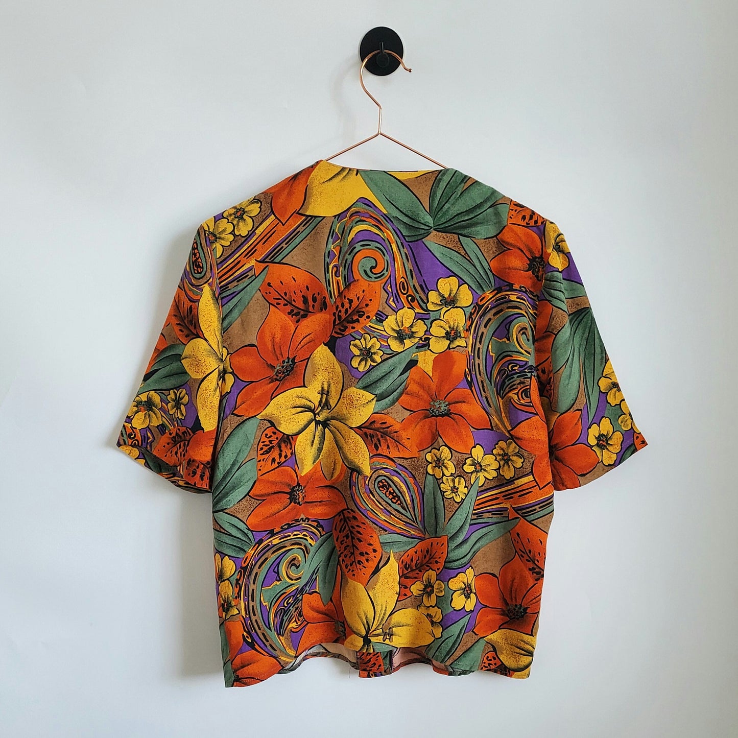 Vintage 80s Floral Print Short Sleeve Blouse | Size 12