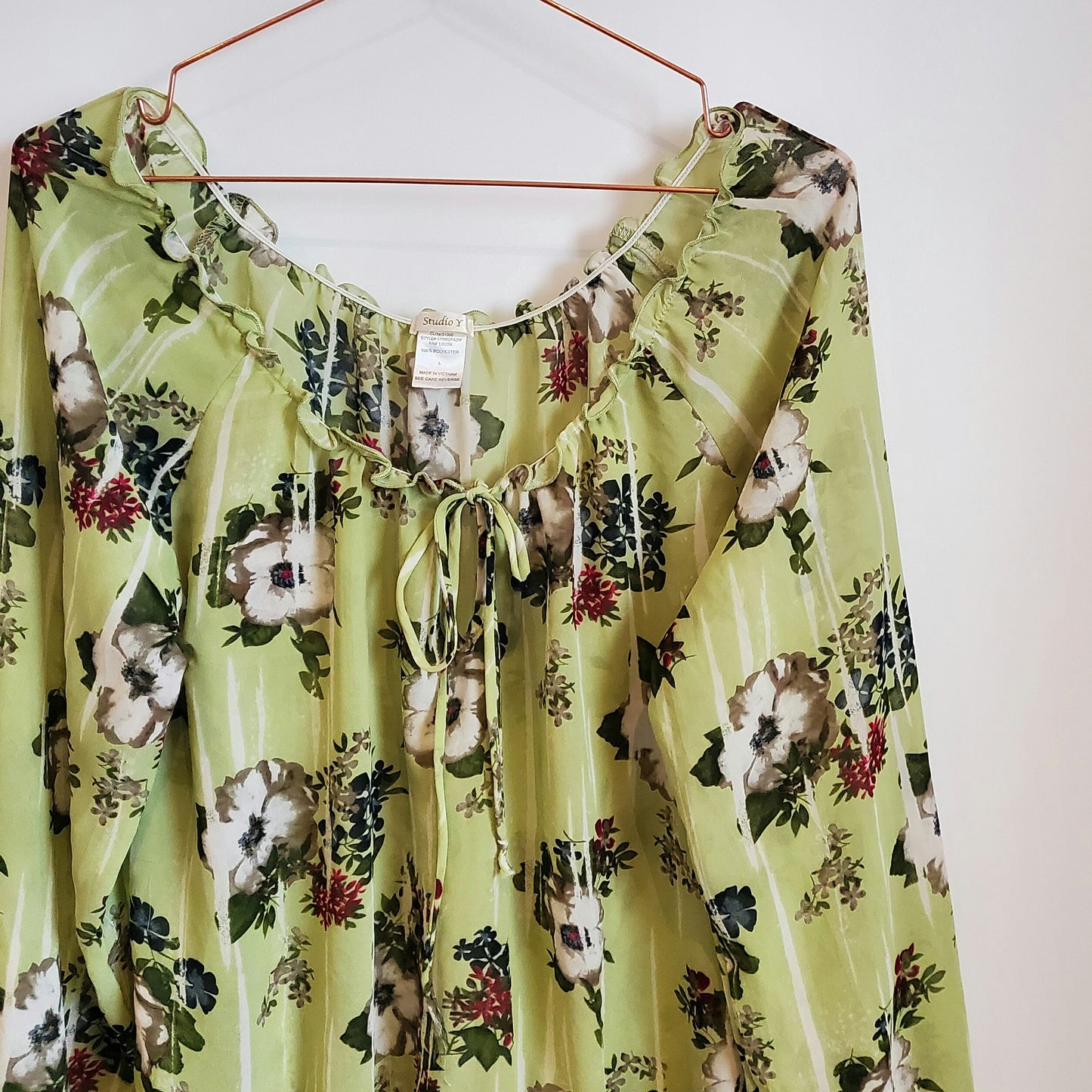 Vintage Y2K Off Shoulder Floral Chiffon Top | Size 12