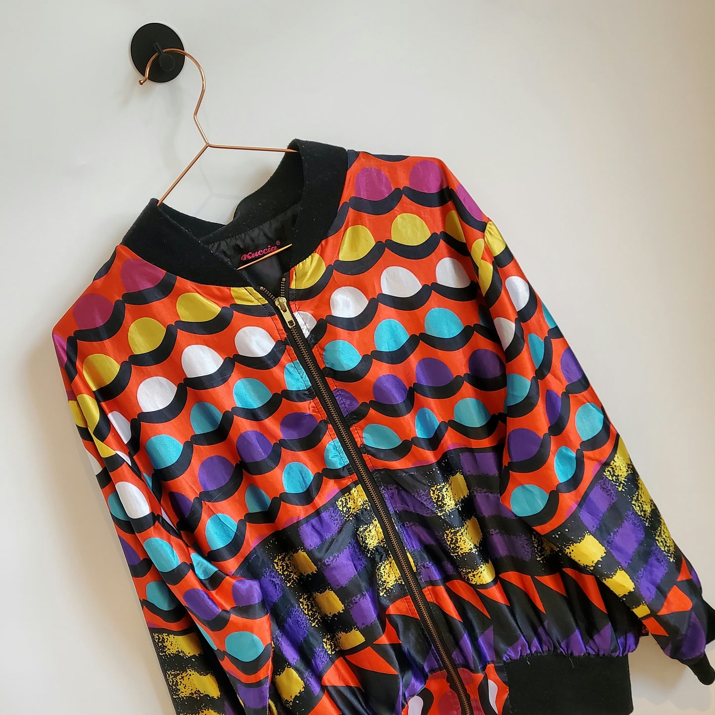 Vintage 90s Funky Print Satin Jacket | Size 14
