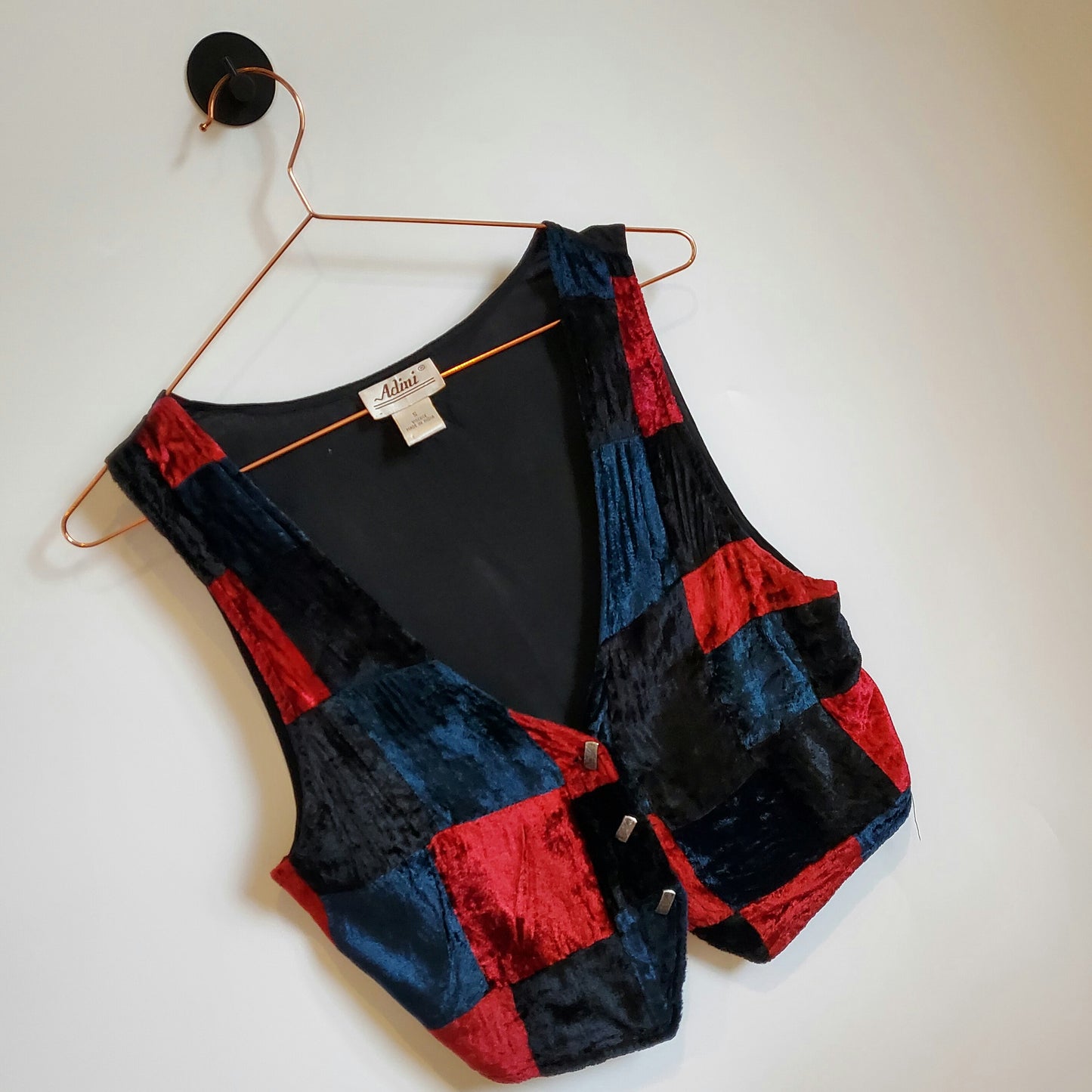 Vintage 80s Velvet Chequered Waistcoat | Size S
