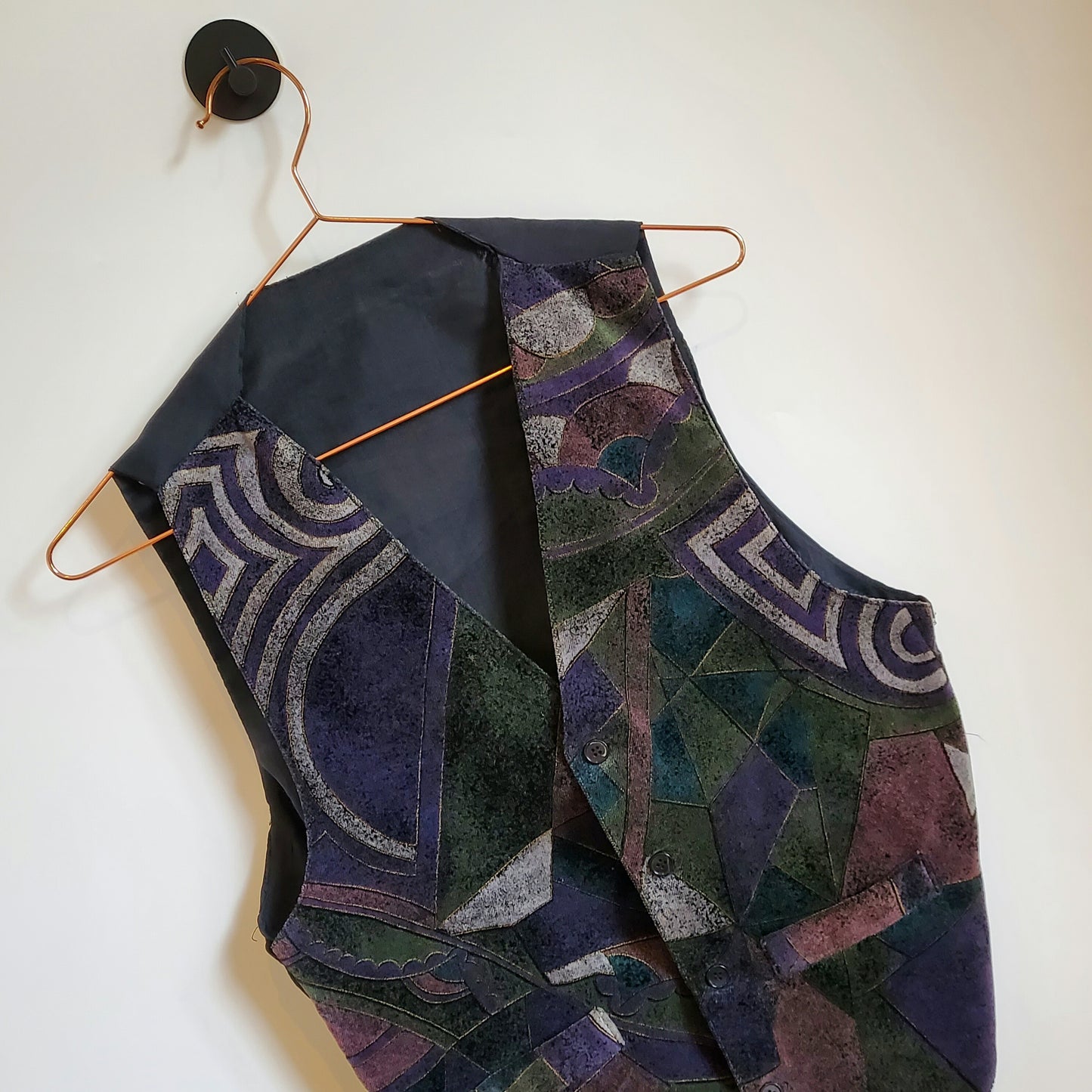 Vintage 90s Abstract Print Velvet Waistcoat | Size 10