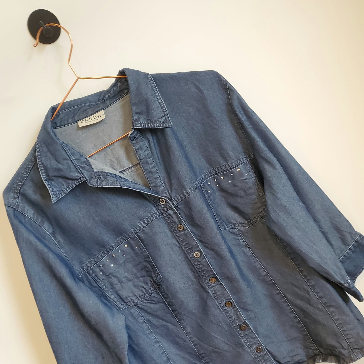 Vintage 90's Bejewelled Denim Shirt  | Size 14