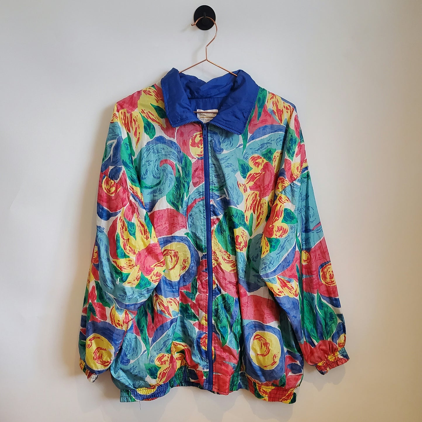 Vintage 80s Floral Print Windbreaker Jacket | Size 18