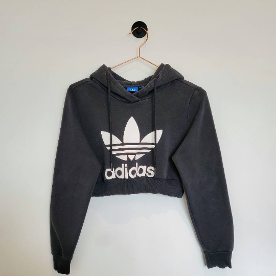 Reworked Crop Adidas Hoodie Size 8 10 Vintage Recovery
