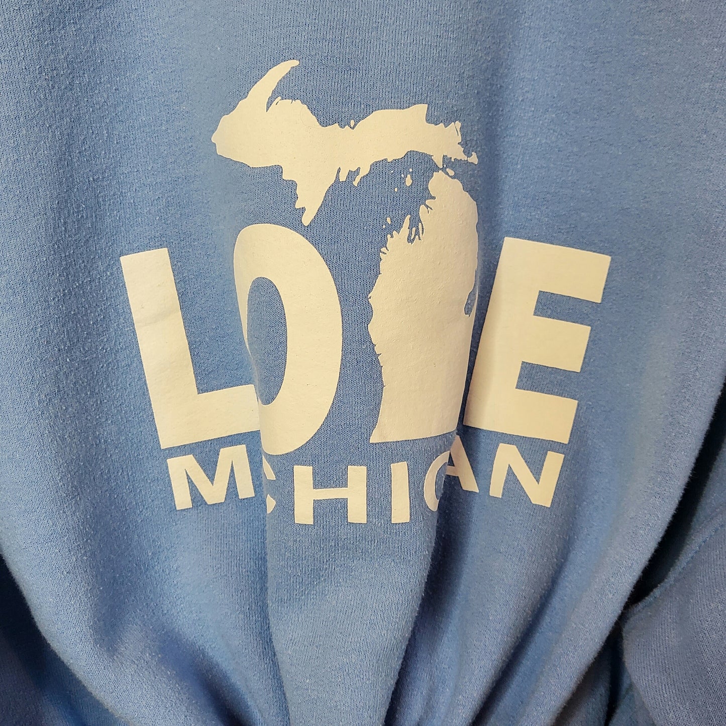 Upcycled Vintage 90s Michigan Crop Sweatshirt Blue Size 14-16
