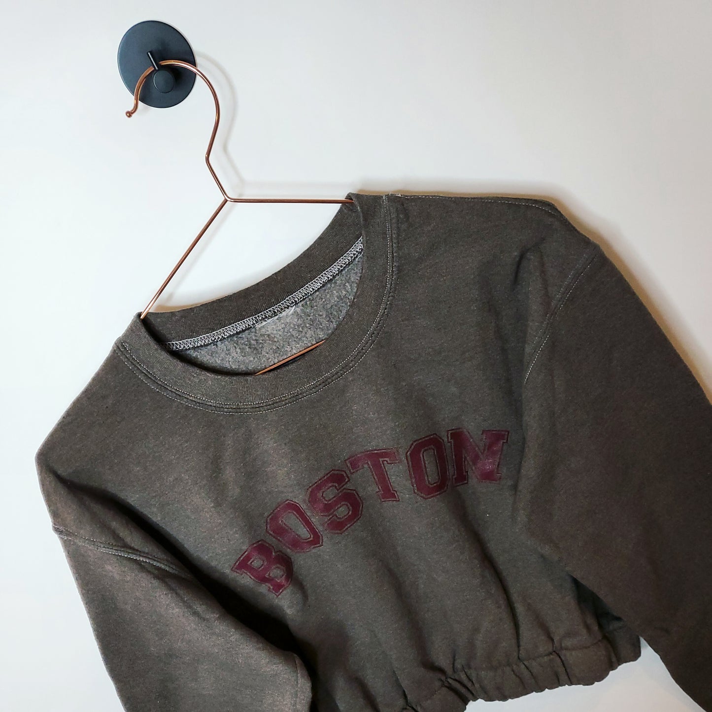 Upcycled Vintage Crop Boston Logo Sweatshirt Brown Size 8-10