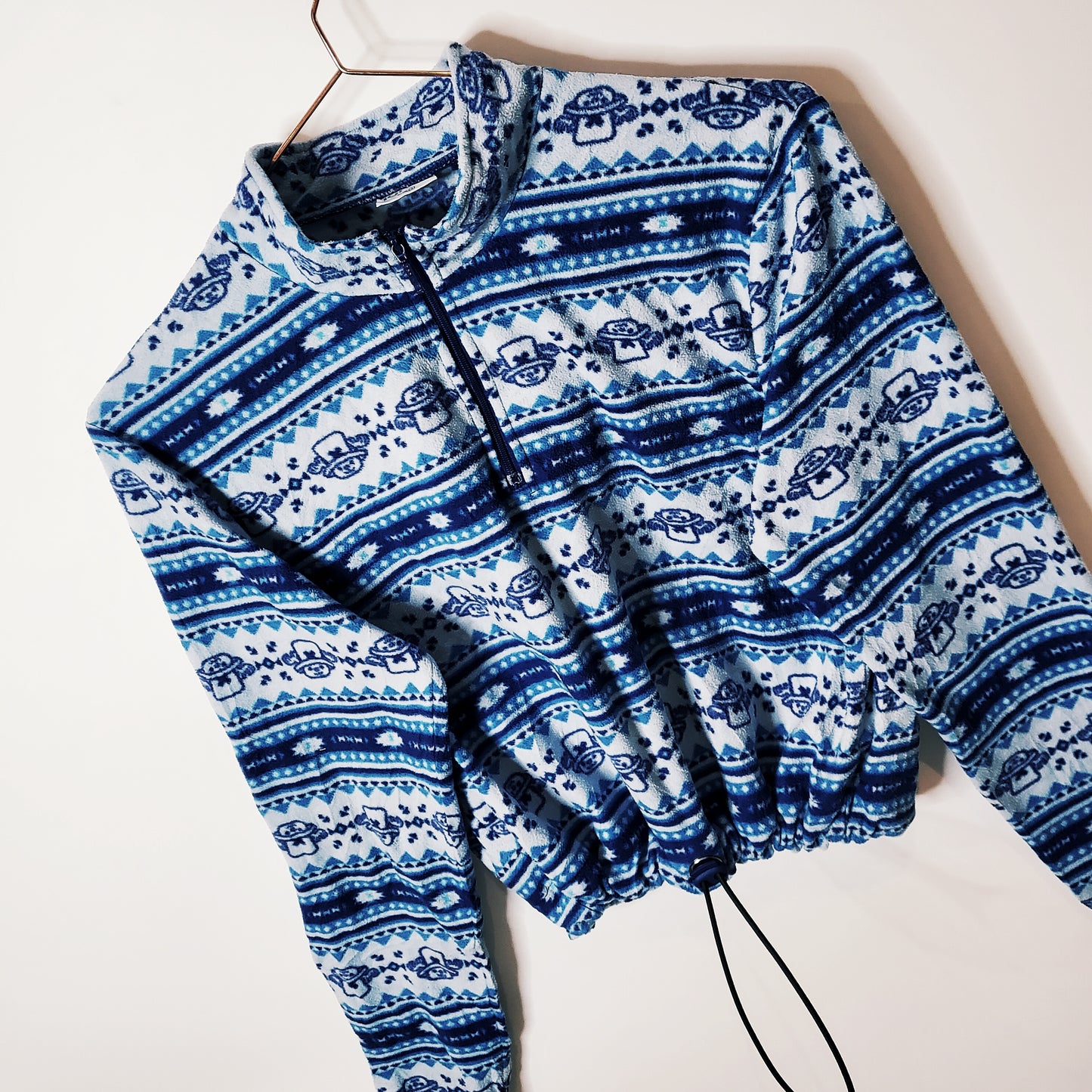 Vintage 90s Reworked Crop Fleece Top Blue and White Size 6-8