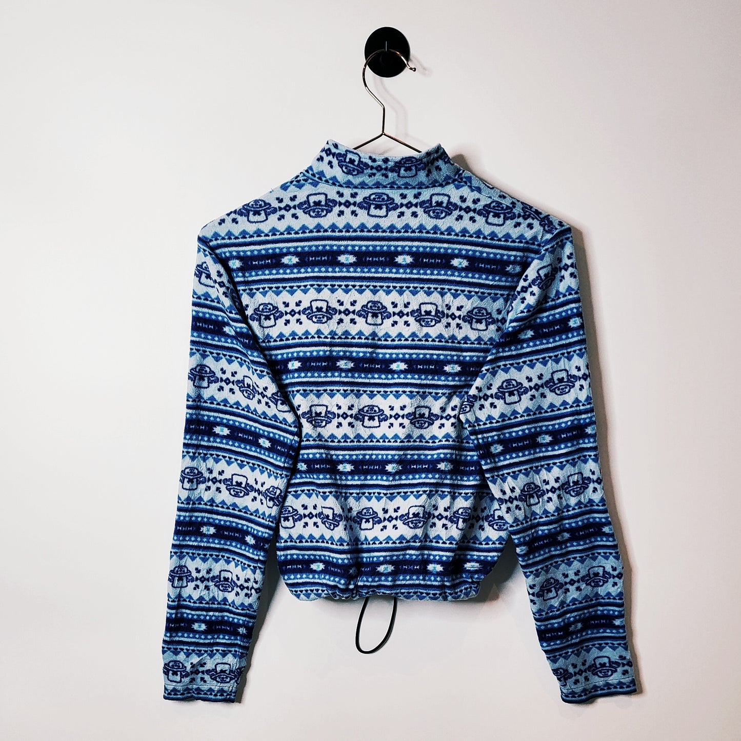 Vintage 90s Reworked Crop Fleece Top Blue and White Size 6-8