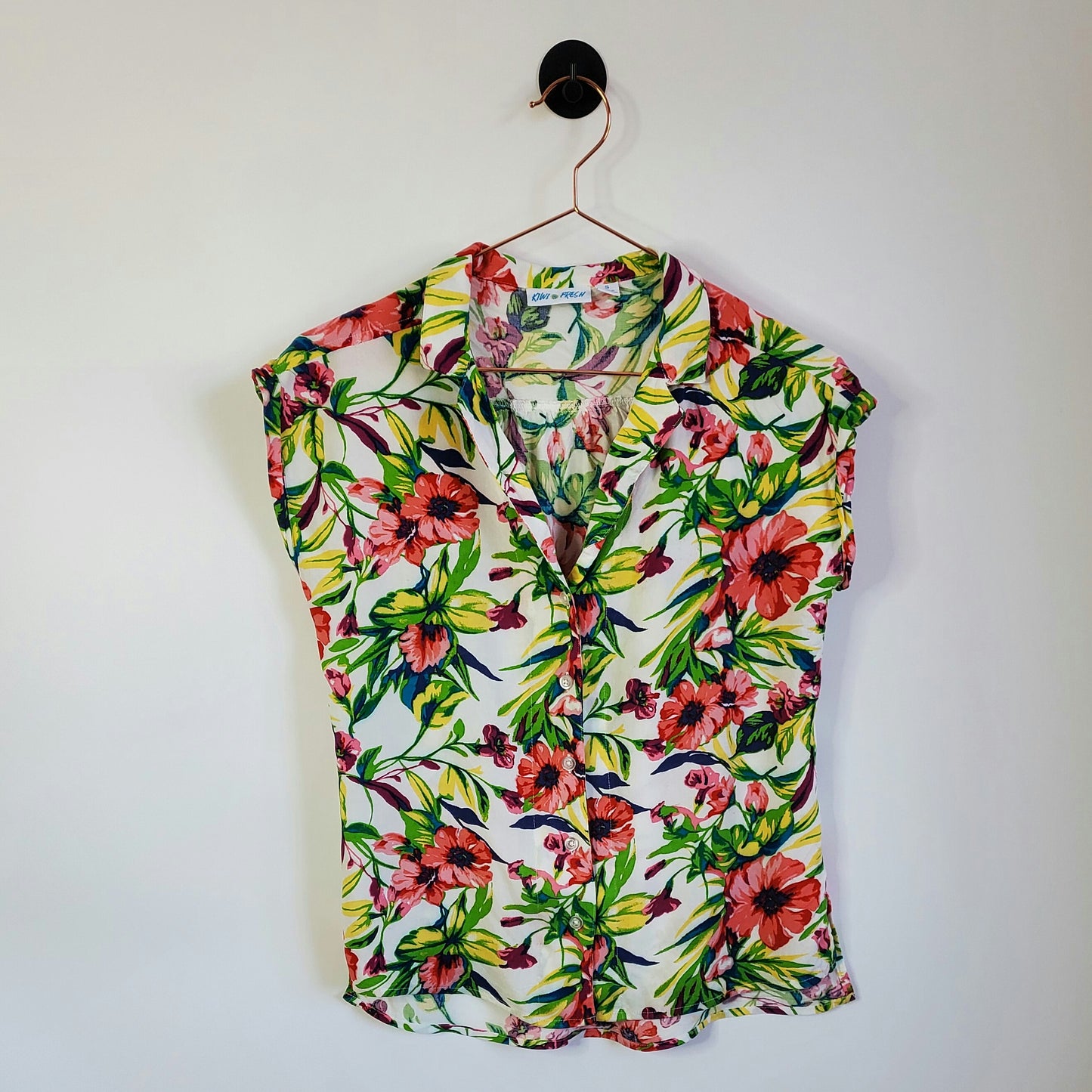 Vintage 90s Floral Cap Sleeve Blouse | Size 8