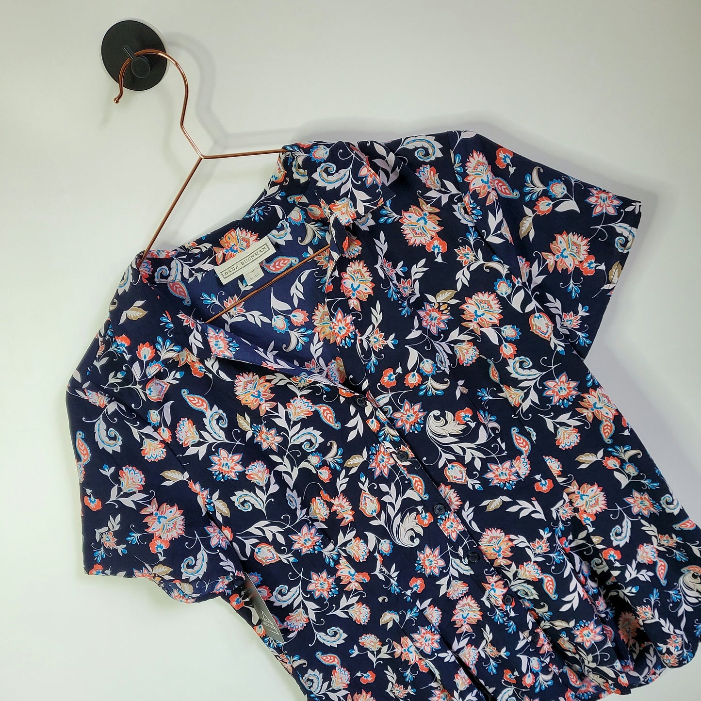 Women's Vintage 90s Floral Blouse Blue Size Medium