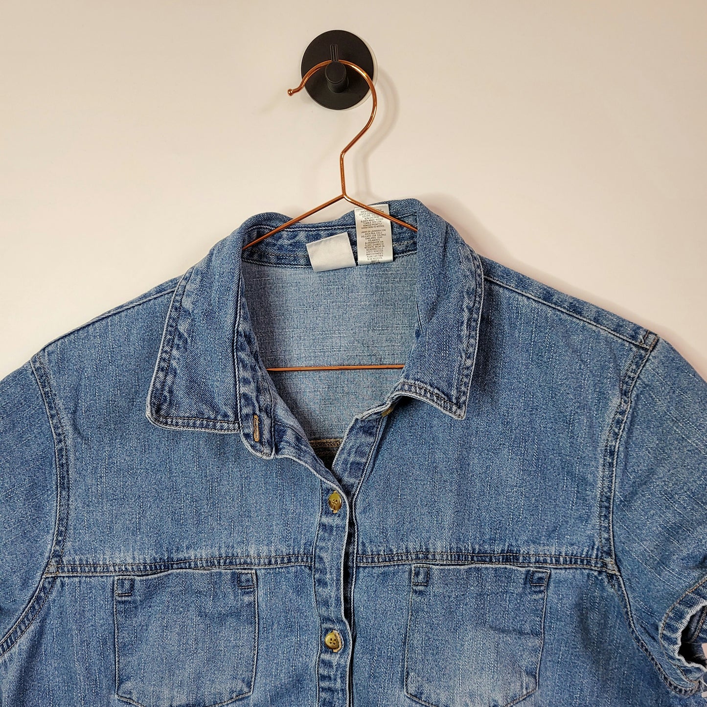 Vintage Y2K Maternity Cap Sleeve Denim Blouse Blue Size L
