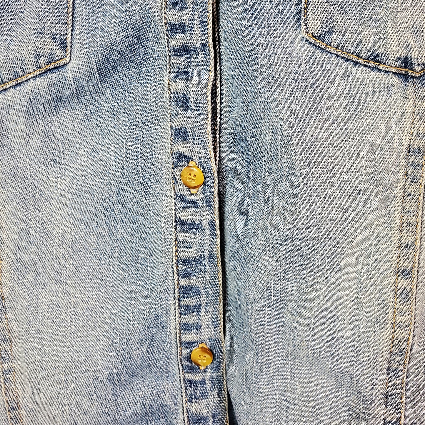 Vintage Y2K Maternity Cap Sleeve Denim Blouse Blue Size L