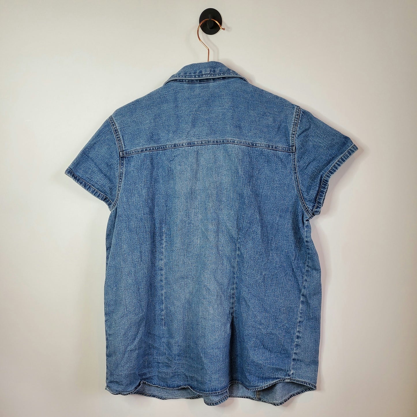 Vintage Y2K Maternity Cap Sleeve Denim Blouse Blue Size L