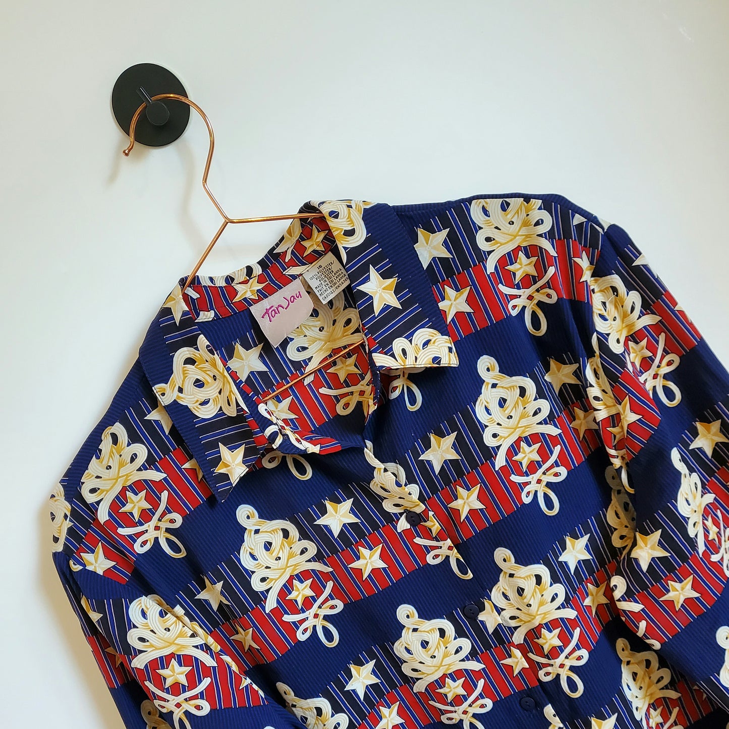 Vintage 80s Blouse Blue and Red Size 12-14