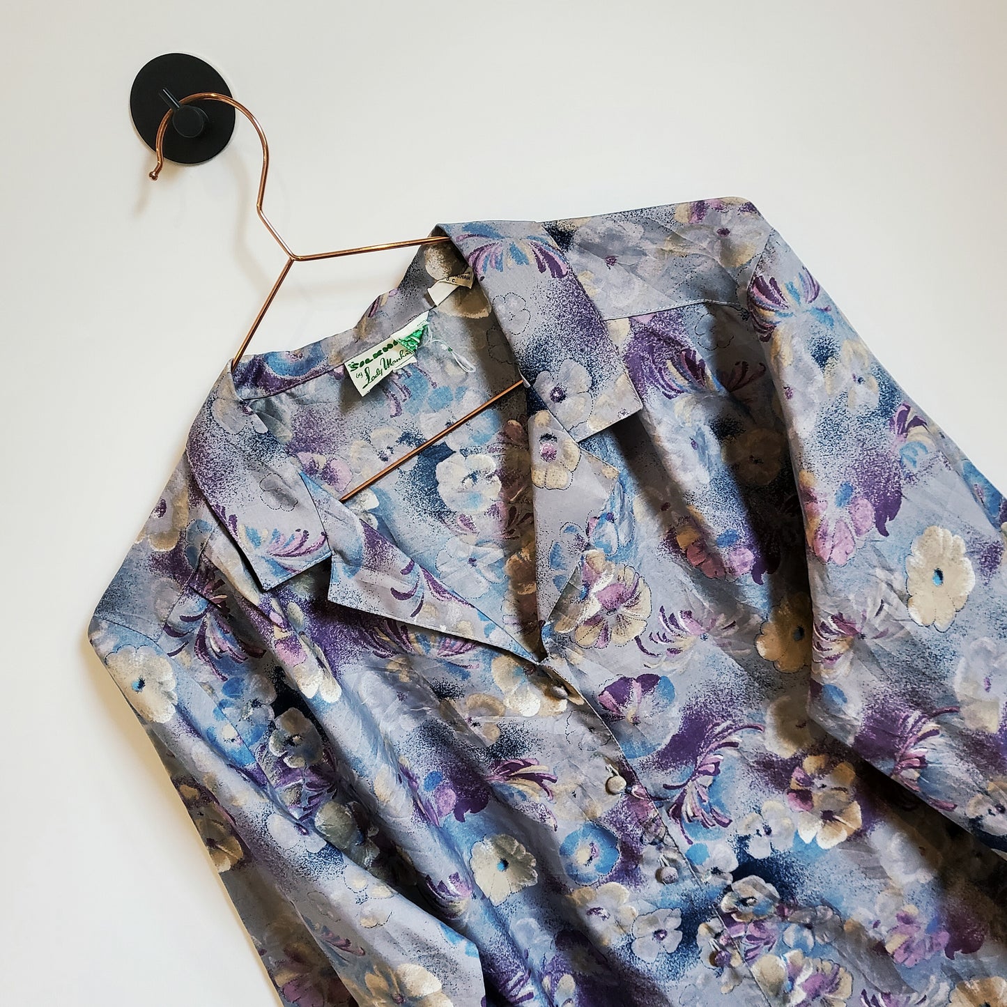 Vintage 60s Floral Blouse Purple Size 12-14