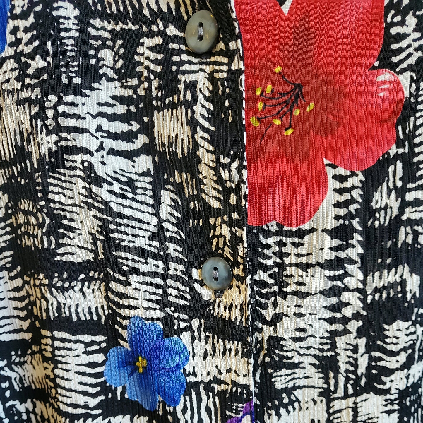 Vintage 80s Floral Blouse Black and White Size 10-12