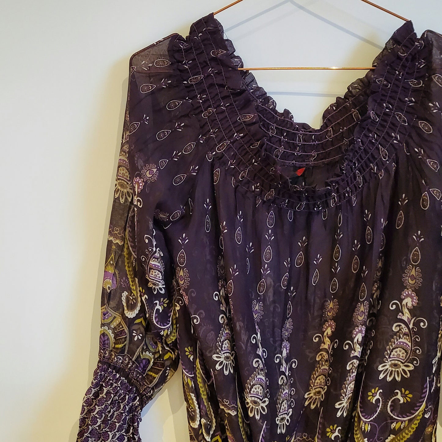 Vintage Y2K Off Shoulder Floral Boho Top | Size 12