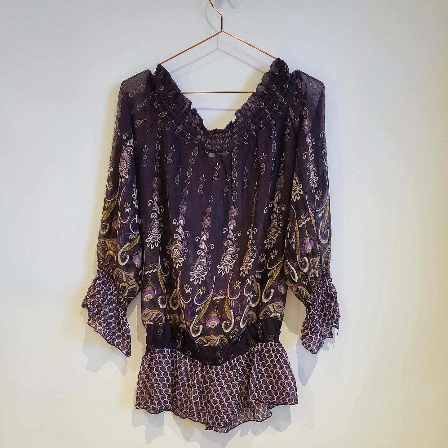 Vintage Y2K Off Shoulder Floral Boho Top | Size 12