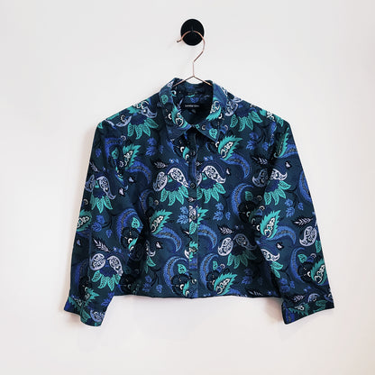 Reworked Vintage Paisley Crop Shirt | Size 8
