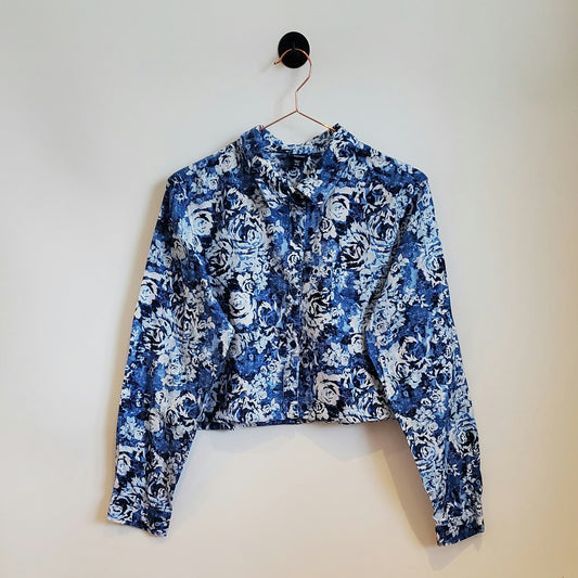 Reworked Vintage Floral Print Crop Shirt | Size 12