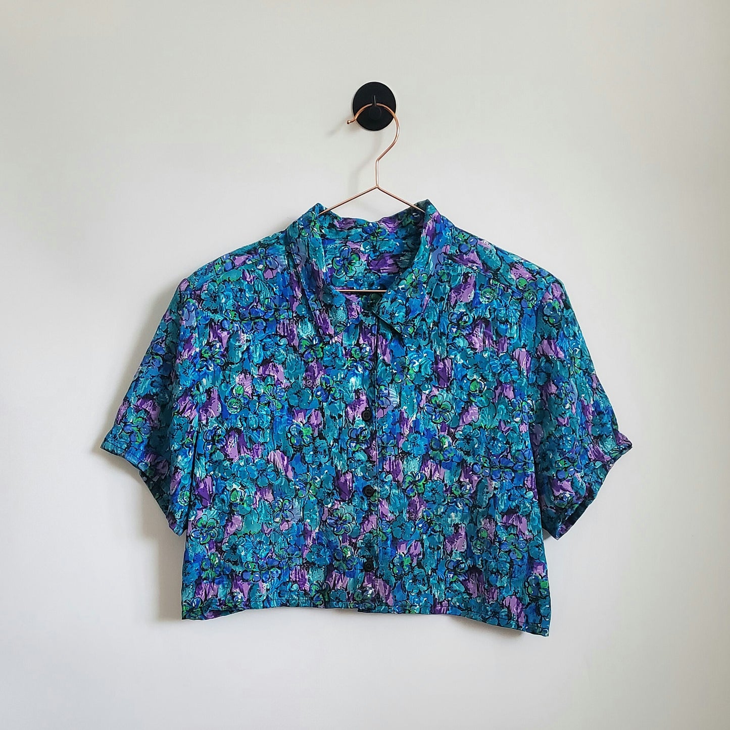 Reworked Upcycled Floral Crop Shirt | Size 8-10