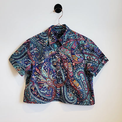 Reworked Upcycled Paisley Crop Shirt | Size 8-10
