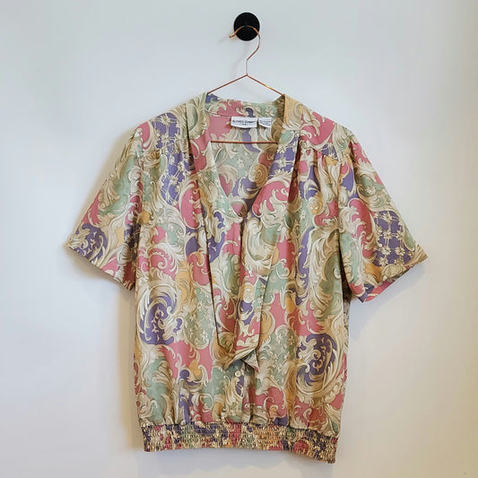 Vintage 80s Floral Baroque Print Blouse | Size 14
