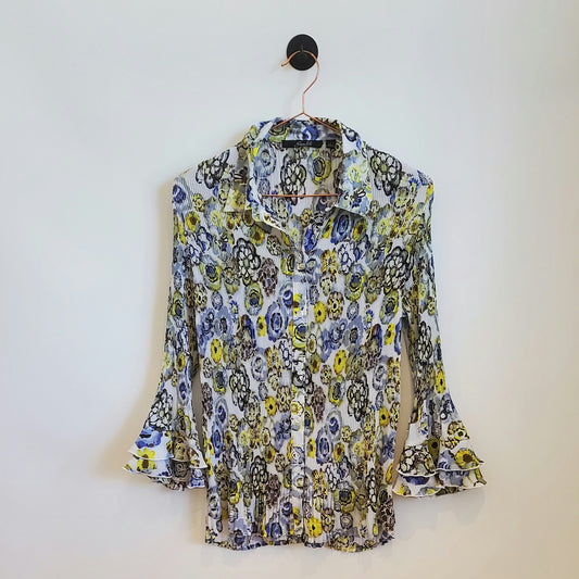 Vintage 90s Chiffon Crinkle Floral Blouse | Size L