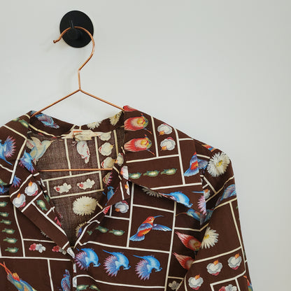 Vintage 70's Floral and Bird Print Shirt | Size 8