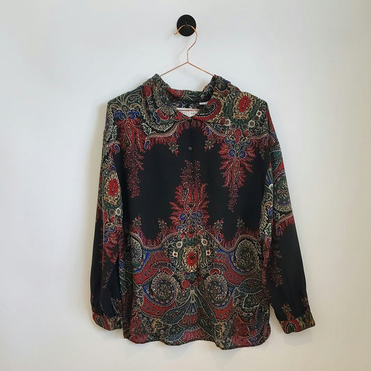 Vintage Floral Paisley Print Shirt | Size 14
