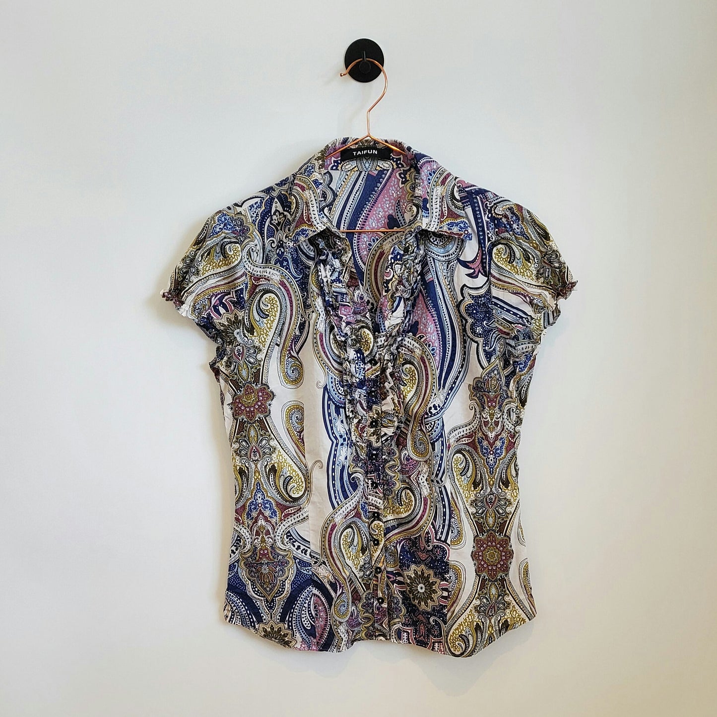 Vintage 90s Paisley Ruffle Blouse | Size 10