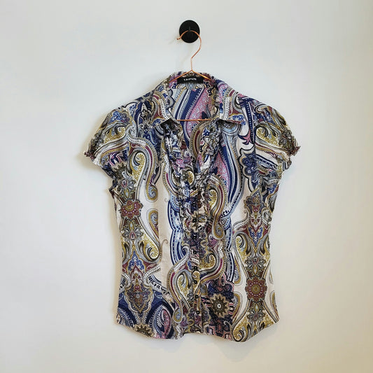Vintage 90s Paisley Ruffle Blouse | Size 10