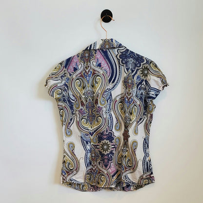 Vintage 90s Paisley Ruffle Blouse | Size 10