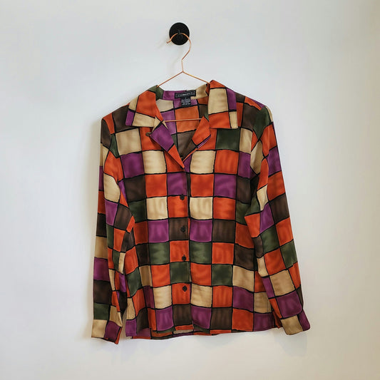 Vintage 80s Abstract Print Blouse | Size S