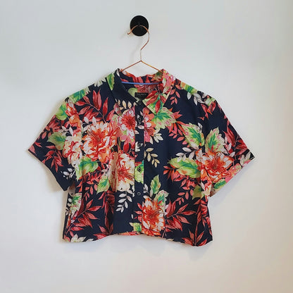 Vintage Reworked Floral Cropped Blouse | Size 10-12