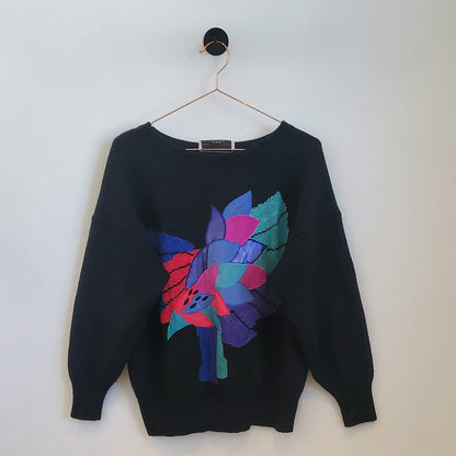 Vintage 80s Abstract Peacock Knit Jumper | Size 12
